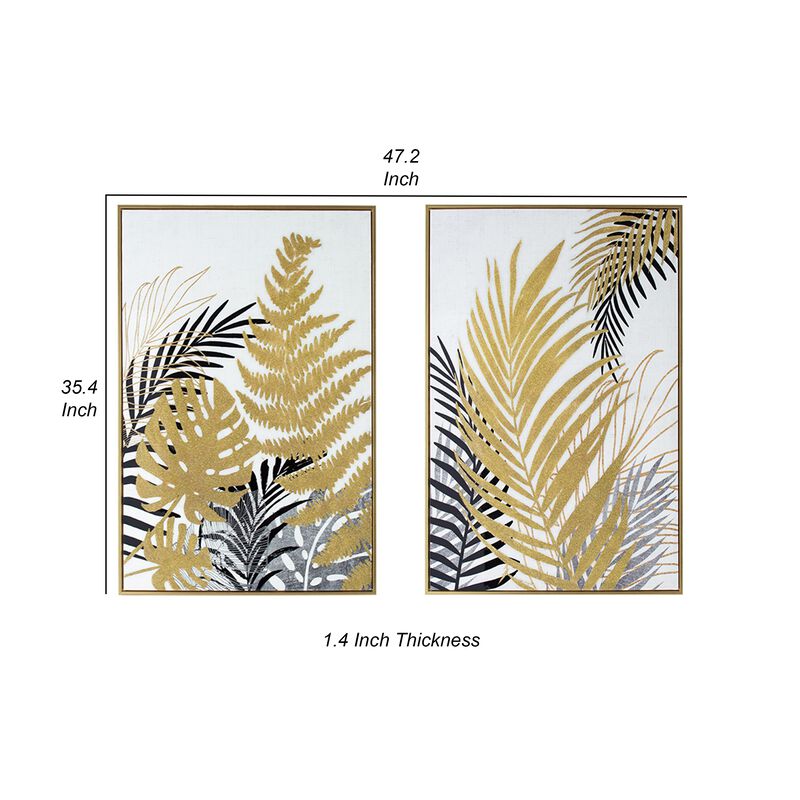 Nir 23 x 35 Set of 2 Palm Leaf Wall Art, Frame Decor, Black Gold, Gray Wood image number 5