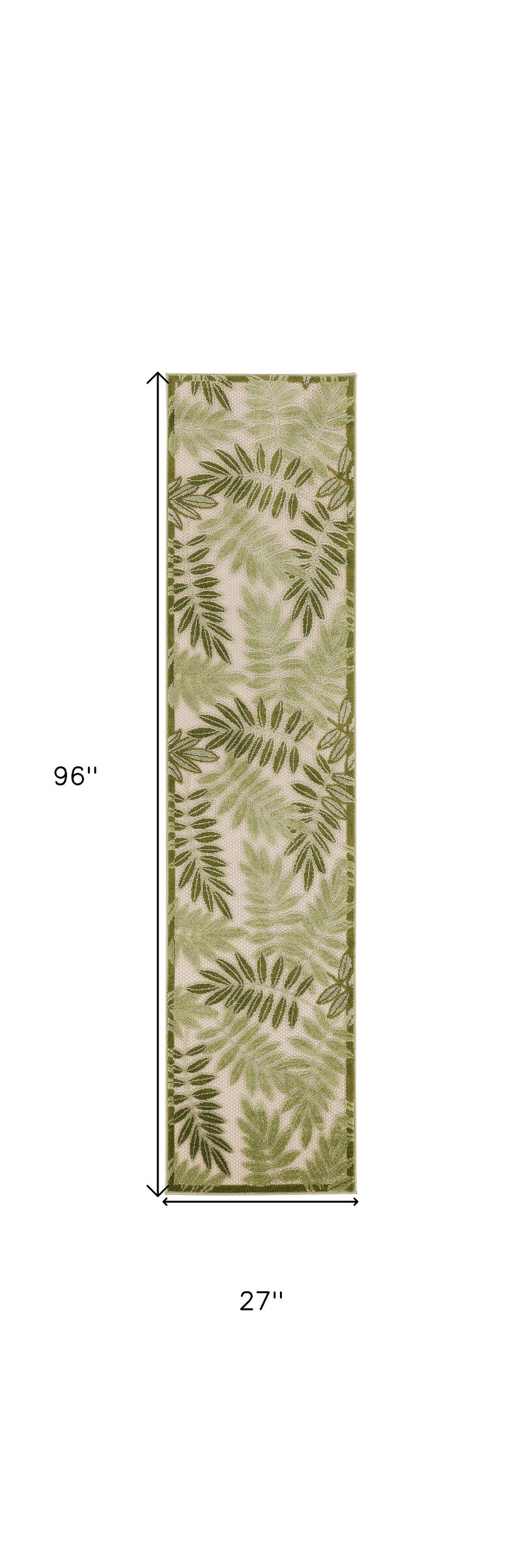 HomeRoots 8' Ivory And Green Palm Leaf Indoor Outdoor Runner Rug image number 5