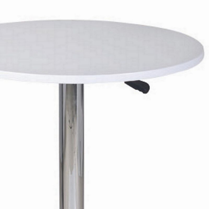 34-44 Inch Classic Bar Table, Adjustable Height Stainless Steel Base, White-Benzara