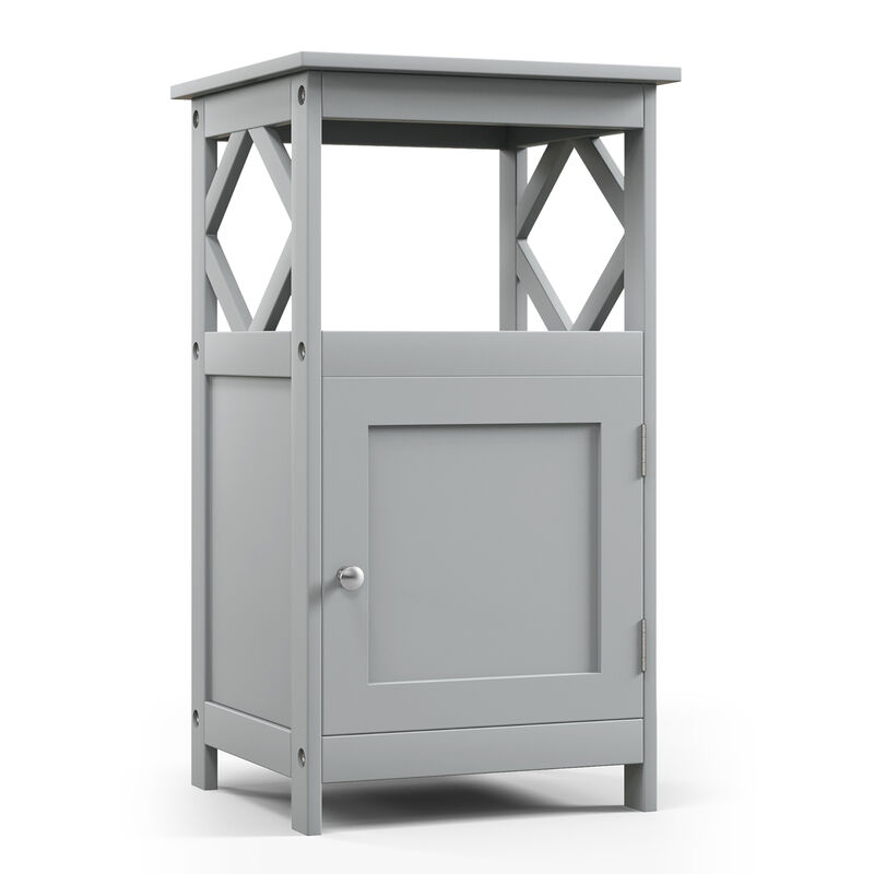 Costway Bathroom Floor Cabinet Side Storage Organizer with Open Shelf & Single Door White