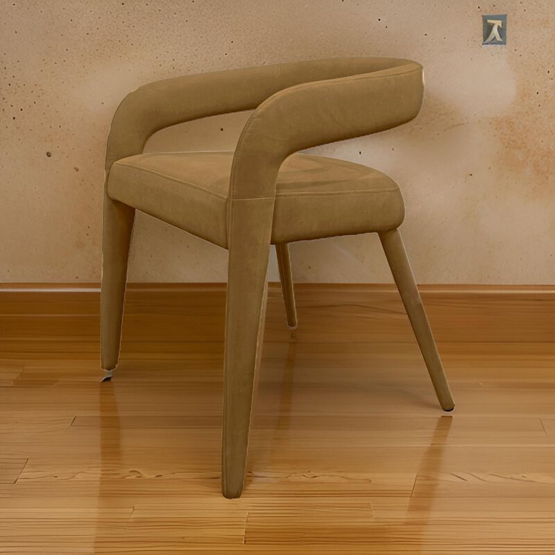 Lon 23 Inch Dining Chair, Cushioned Seat, Curved Open Back, Tan Polyester - Benzara image number 5