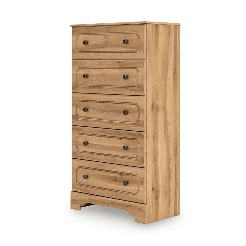 Alia Tall Dresser Chest, 5 Drawers, Nickel Knobs, Natural Oak Brown image number 0