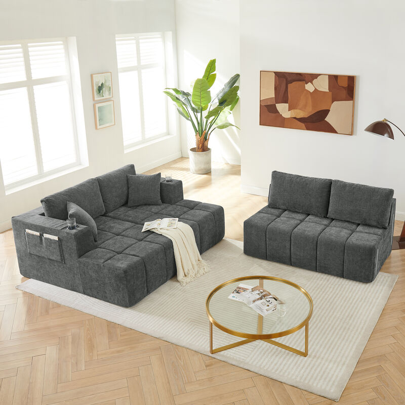 Feslud U-Shaped Chenille Sectional Sofa image number 6