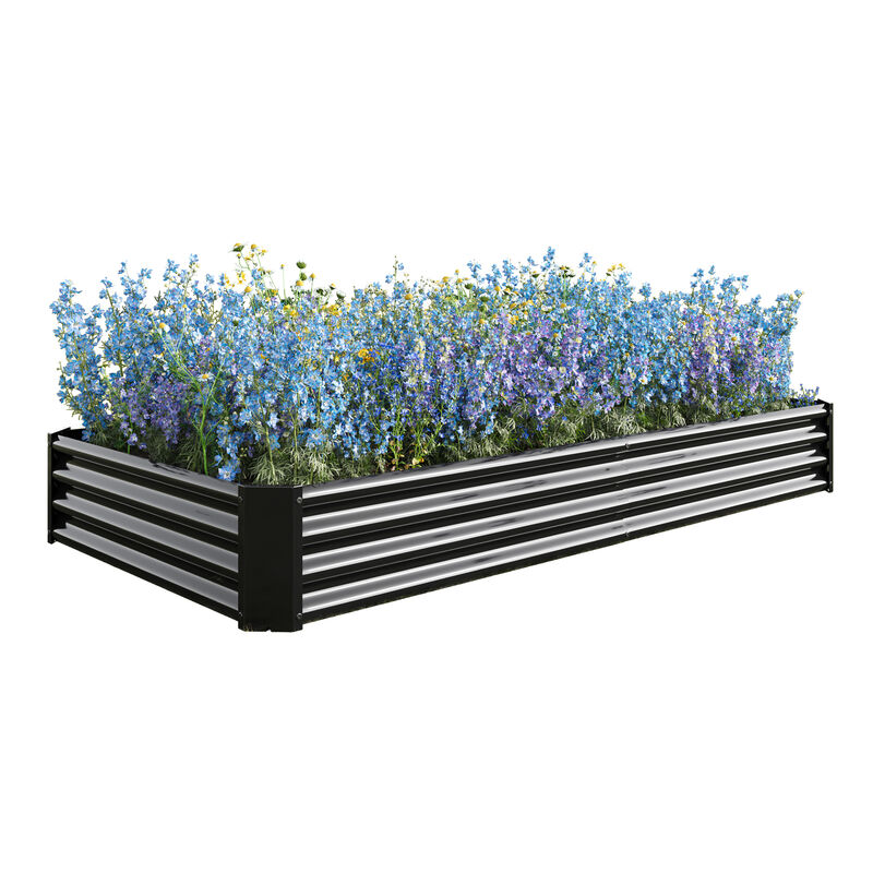 8ft Metal Raised Garden Bed Kit, Heavy Duty Planter Box with Reinforced Frame, Black