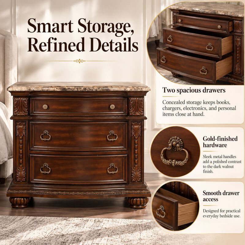 Valcrissiq Marble-Top 3-Drawer Nightstand image number 4