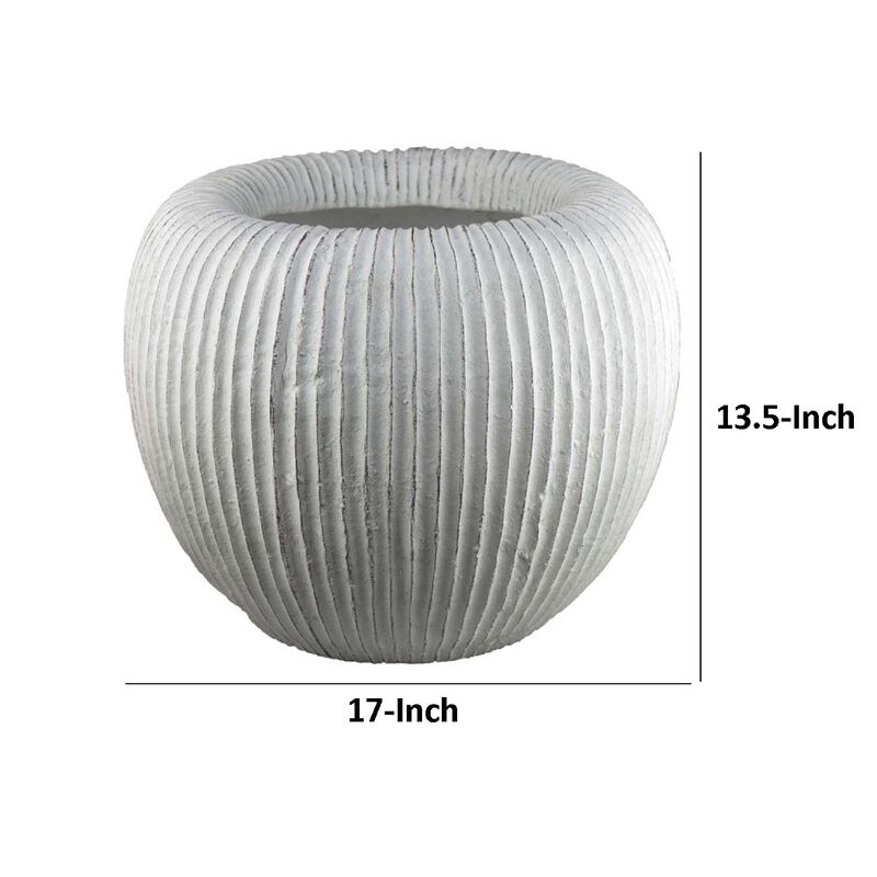 Nios Decorative Vase, Short and Wide, 17 Inch Weathered White Resin