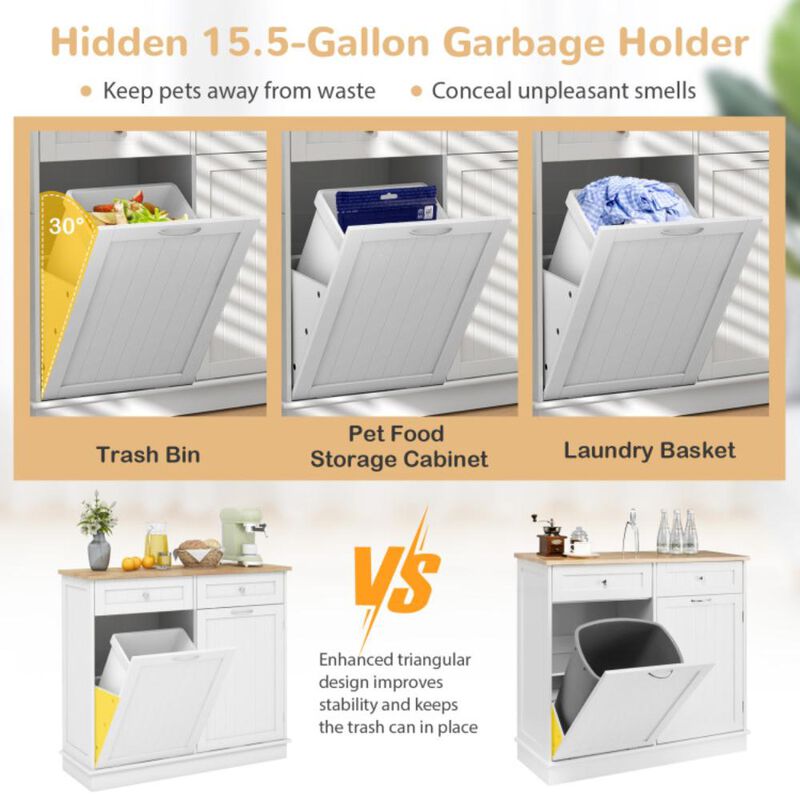 Hivvago Kitchen Tilt Out Trash Cabinet with 2 Drawers and Adjustable Shelf