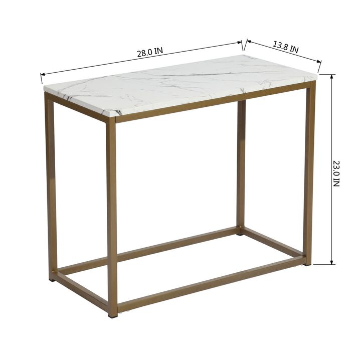 Modern Open Rectangular Wood Side End Accent Table Living Room Storage Small End Table, 28 Inch, Marble Gold