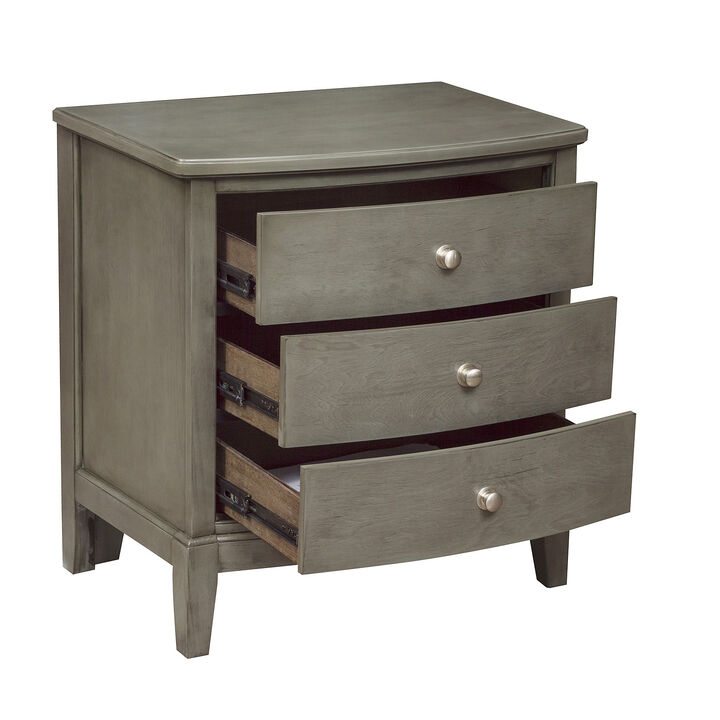 Wooden Nightstand with 3 Spacious Drawers and Knobs, Gray-Benzara