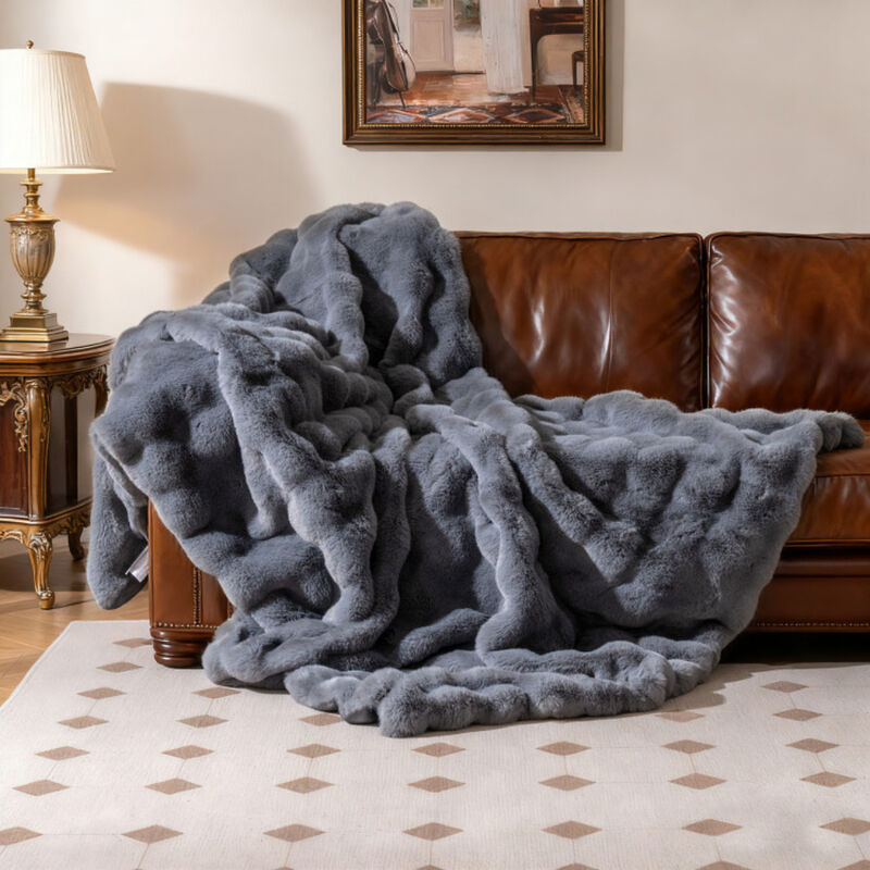Fuzzy Plush Rabbit Fur Bubble Throw Blanket image number 4