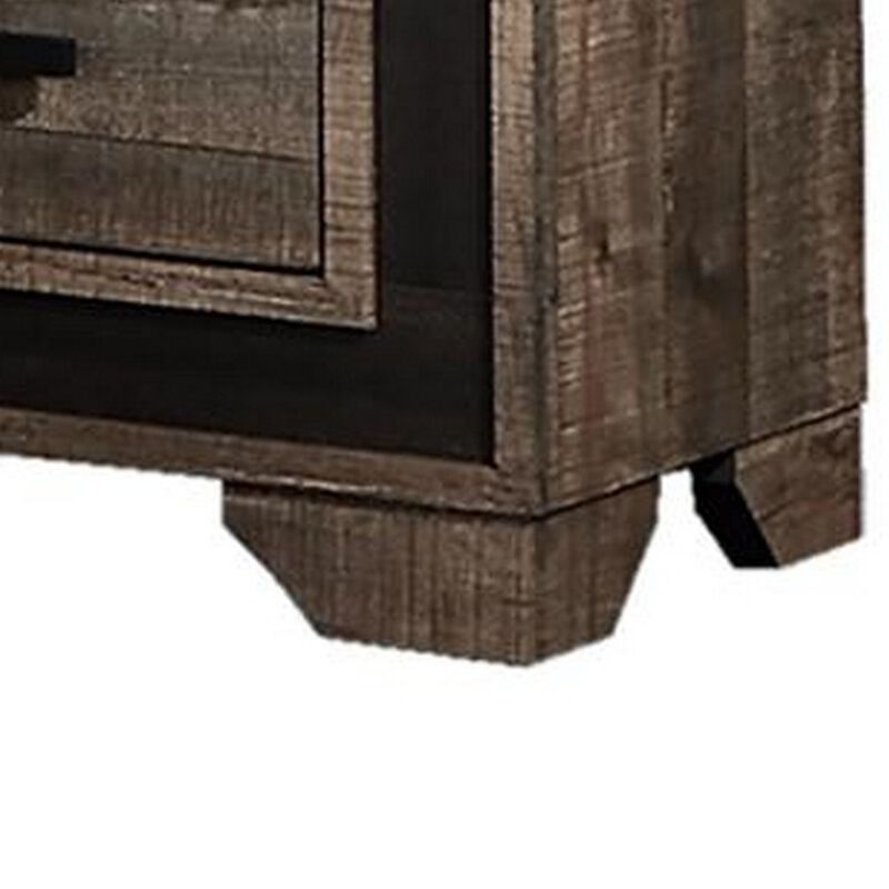 Nny 26 Inch Nightstand with 2 Drawers, Black Handles, Brown Wood Finish - Benzara