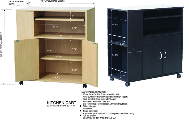Kings Brand Furniture Alaina Kitchen Island Rolling Cart on Wheels with Storage Cabinet
