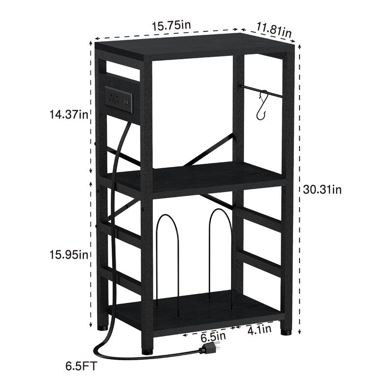 YAKANJ End Table with LED Light,Record Player Stand with Charging Station,Vinyl Records Storage,Turntable Stand Albums Storage f