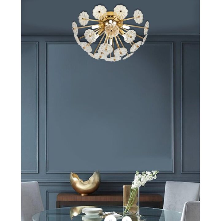 ELEMENT ACE Modern Flush Mount Ceiling Light with Electroplated Finish Glass Petal Lampshade for Bedroom Hallway Kitchen Living Room Nursery Indoor Lighting