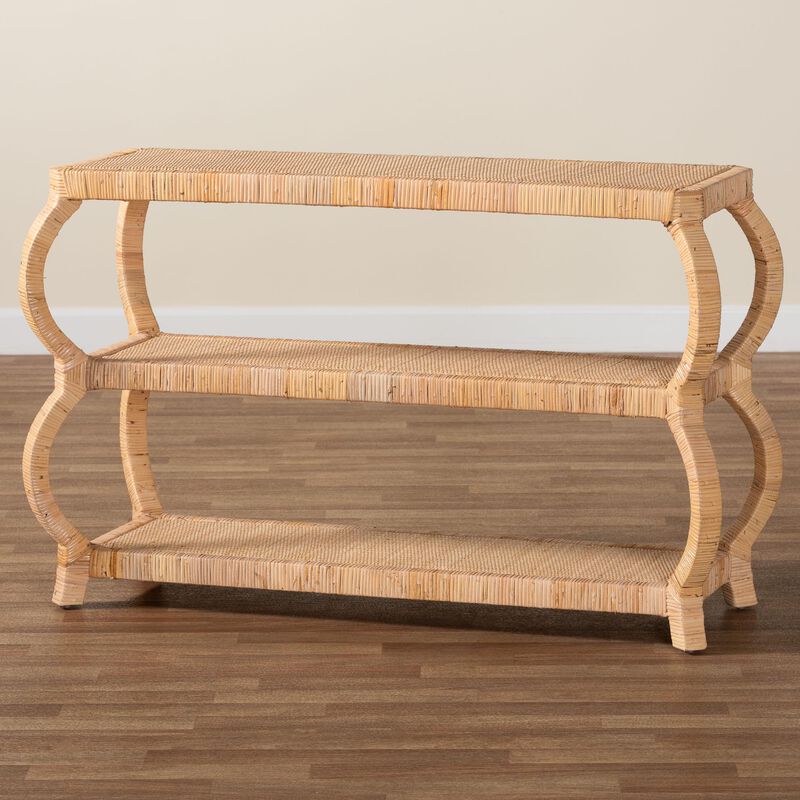 bali & pari Dalida Bohemian Natural Rattan 3 Tier Console Table