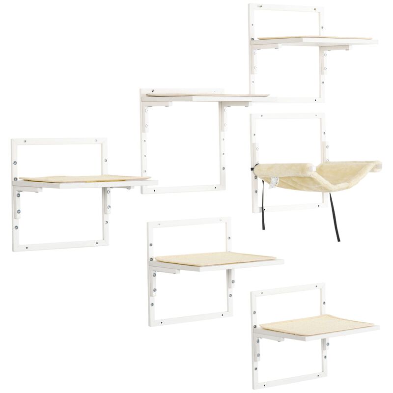 Cream Cat Wall Set: 6-Piece Steel Climbing Shelf Activity Center