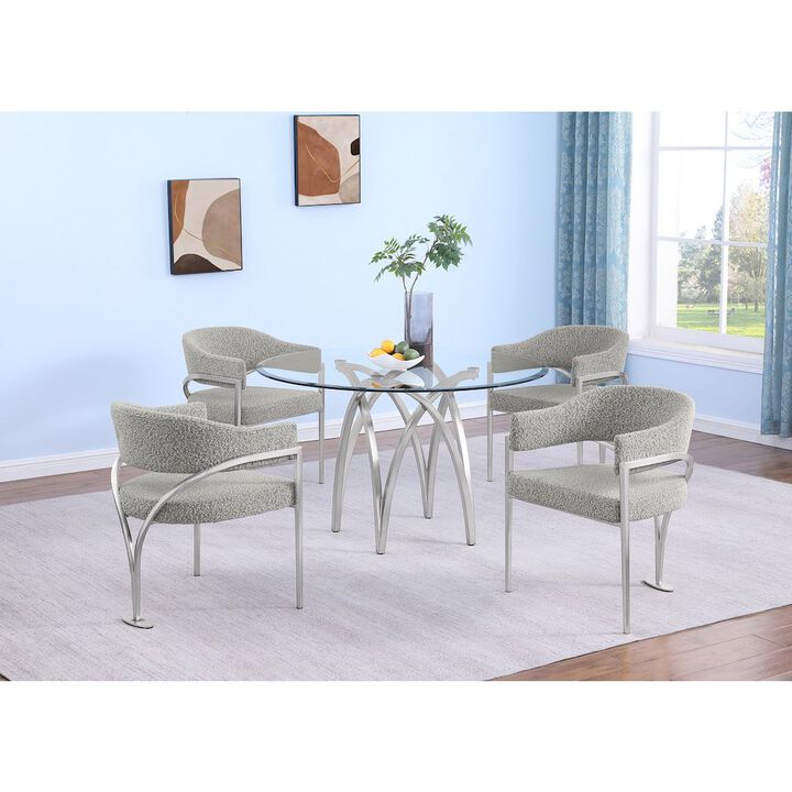 Best Quality Furniture 5Pc Round 48X48 Dining Set With 4 Rich Gray Boucle Chairs