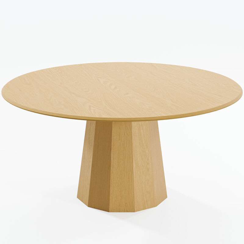 60 Inch Round Natural Wooden Dining Table Seats 4-6 People, Suitable for Living Room and Dining Room