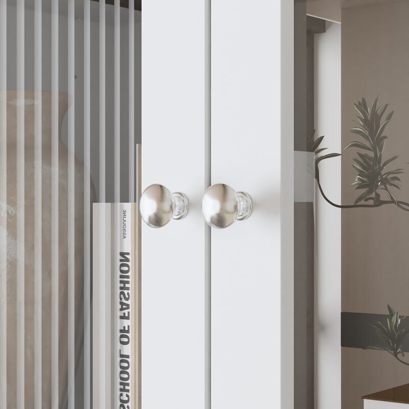 FUFU&GAGA White MDF & Tempered Glass Storage Cabinet with 6 Drawers, Adjustable Shelves & Shutter Doors, Modern Bookcase (94.5 in. W x 15.7 in. D x 78.7 in. H) image number 6