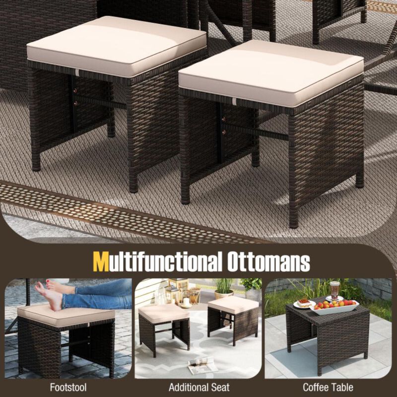 Hivvago 9 Piece Patio Dining Set with Tempered Glass Table and Ottoman