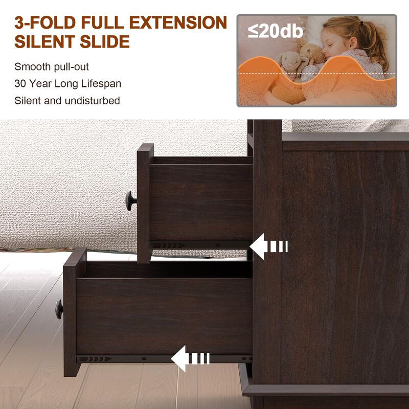 HIFYOBRO Narrow End Table with Flip Top Charging Station, Side Table with 2 Drawers, Type-C & USB Port & Power outlets, Wooden S