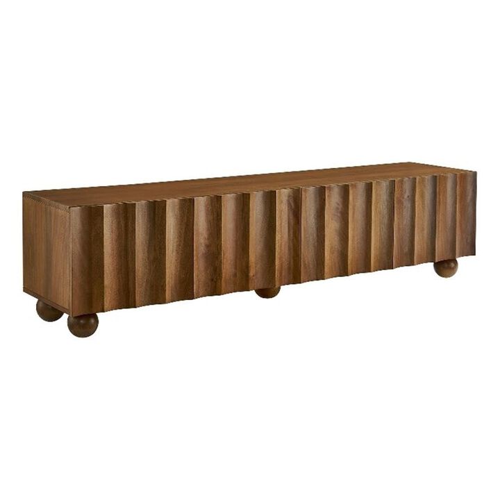 Modway Sorren 71 Inch Scalloped TV Stand in Natural &ndash; 4 Door Media Console Cabinet &ndash; Modern Storage TV Stand with Doors