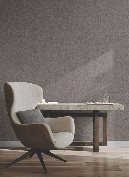 Sculpted Floral Copper Relief Wallpaper