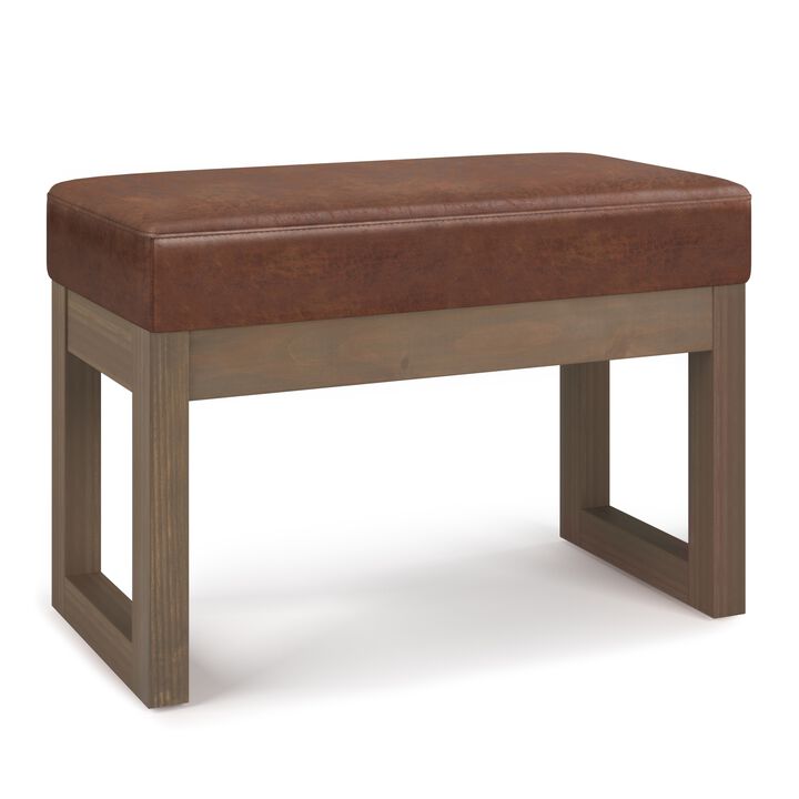 Milltown Footstool Small Ottoman Bench in Distressed Saddle Brown Faux Air Leather