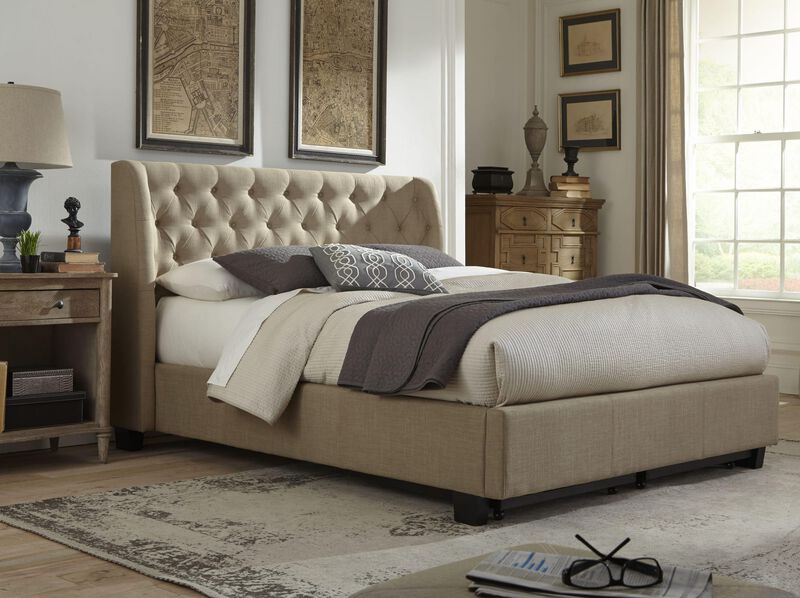 Levi Tufted Storage Bed in Toast Linen