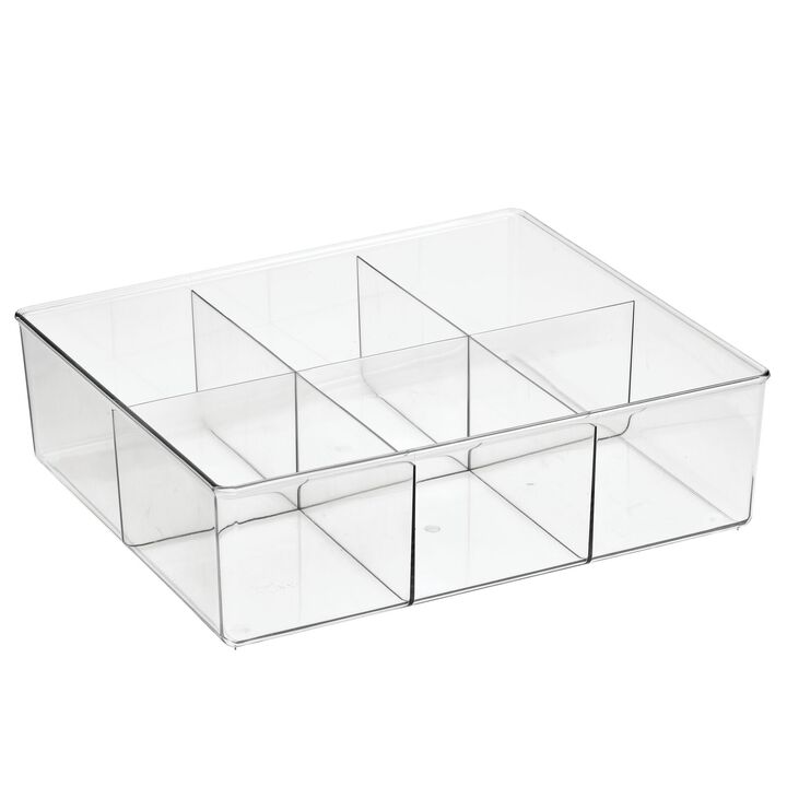 mDesign Plastic 6 Compartment Kitchen Pantry Drawer Divided Organizer Bin, Clear