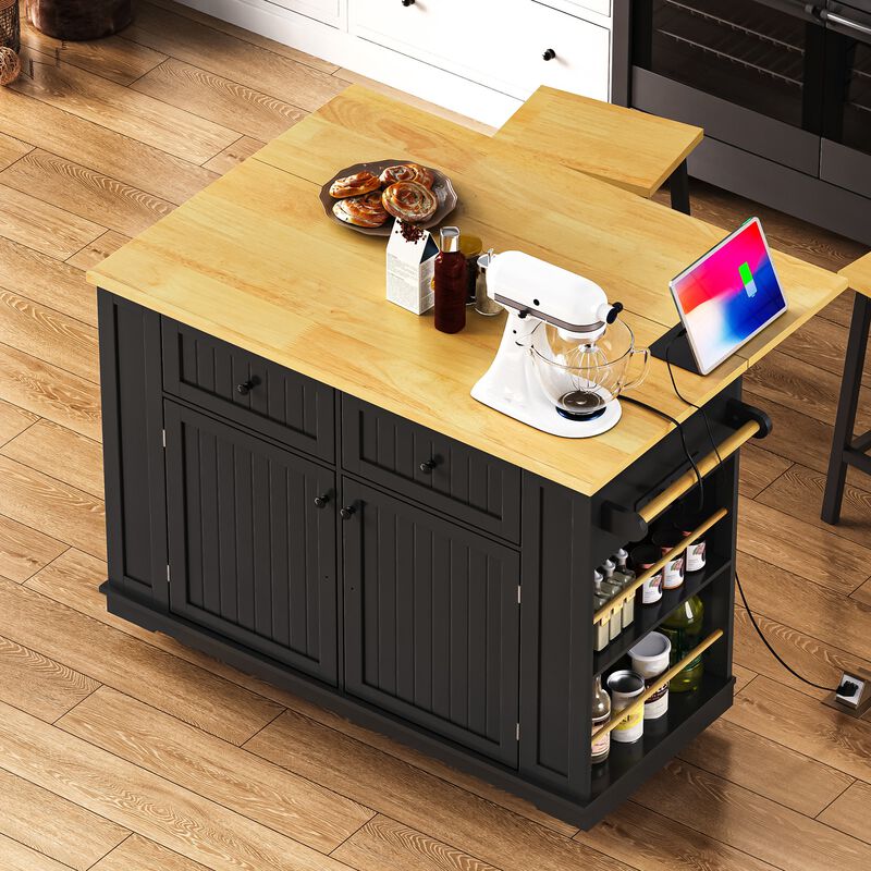 Merax Farmhouse Kitchen Island with Drop Leaf