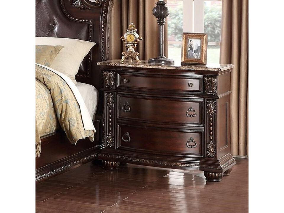 Streamdale 3-Drawer Nightstand with Marble Top in Rich Brown Cherry Finish