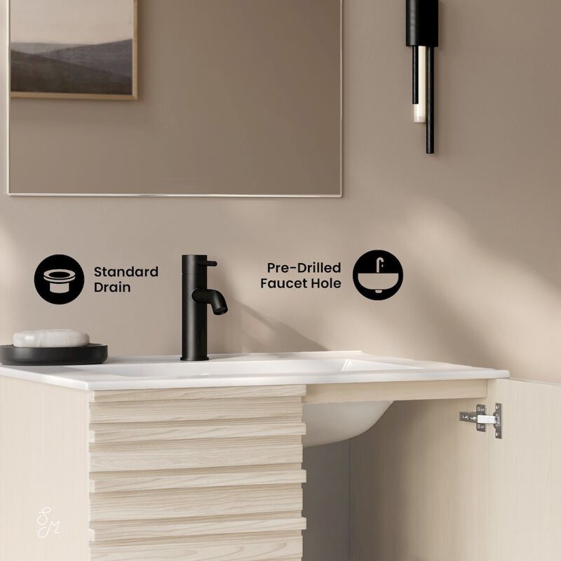 Cascade 30" Wall-Mounted Bathroom Vanity in White Oak with Sink Top image number 3
