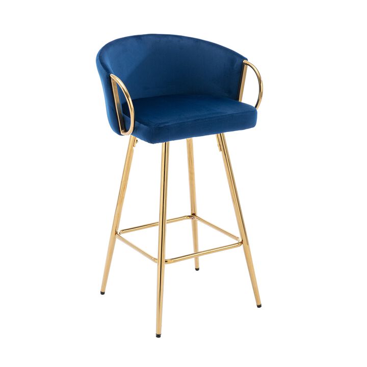 26 Inch Set of 2 Velvet Bar Stools with Chrome Footrest and Golden Base Counter Height Stools