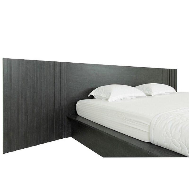 Cid Lime Queen Platform Bed, 2 Drawers, Wall Headboard, Dark Gray Finish - Benzara image number 3