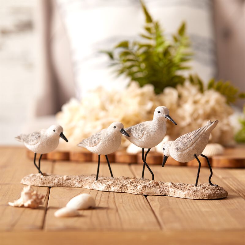 Set of 2 Sea Bird Figurines on Branch for Coastal Shelf or Tabletop Decor