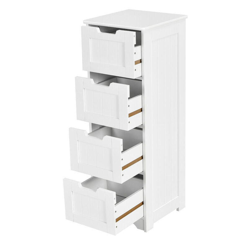 Costway Bathroom Floor Cabinet Free-Standing Side Storage Organizer w/ 4 Drawers