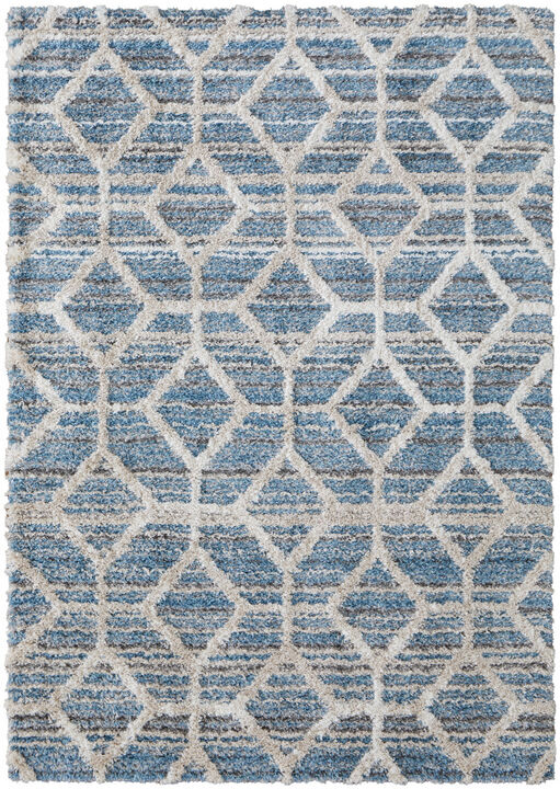4 X 6 Blue And Ivory geometric Power Loom Stain Resistant Area Rug