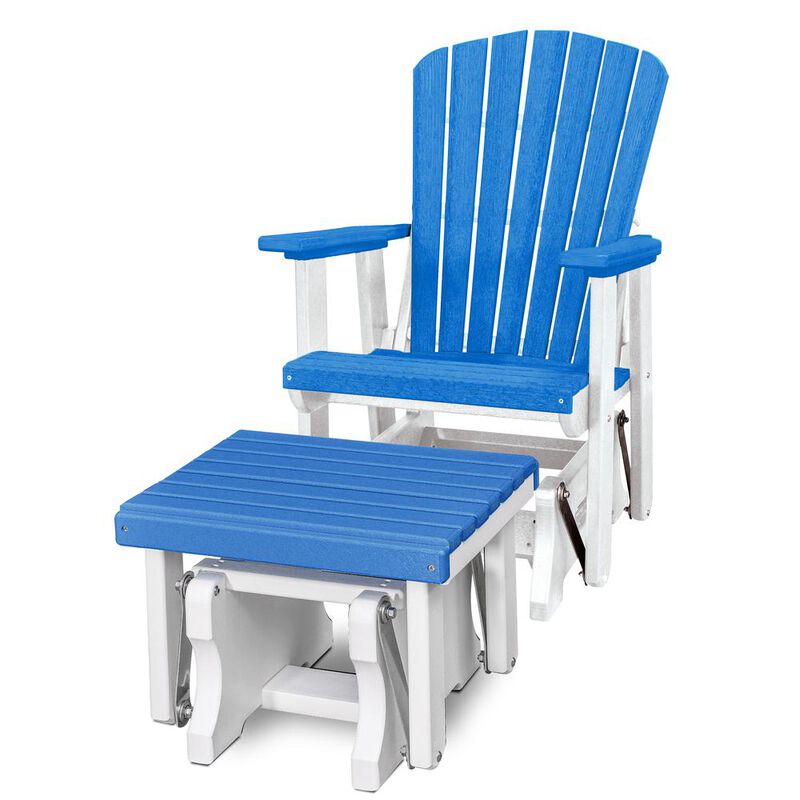 American Furniture Classics Fan Back Glider and Ottoman Glider in Blue with a White Base