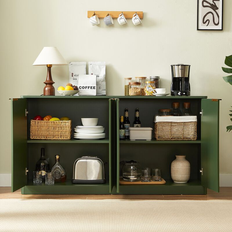 59" Modern Wavy Sideboard &ndash; Curved 4-Door Storage Cabinet for Kitchen/Living/Bedroom image number 2