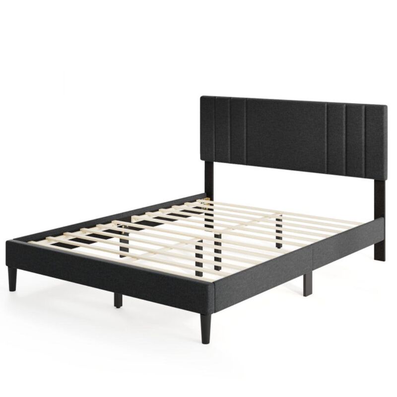 Hivvago Bed Frame with Vertical Channel Tufted Headboard and Wooden Slats-Queen Size