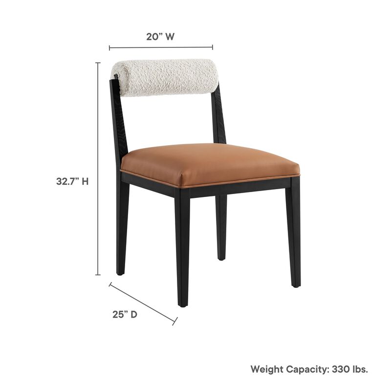 Modway Kai Upholstered Dining Chair with Wood Legs in Pearl Tan Black - Modern Dining Room Chair with Boucle Fabric Backrest and Faux Leather Seat - Wood Fabric Side Chair for Dining Room, Kitchen image number 2