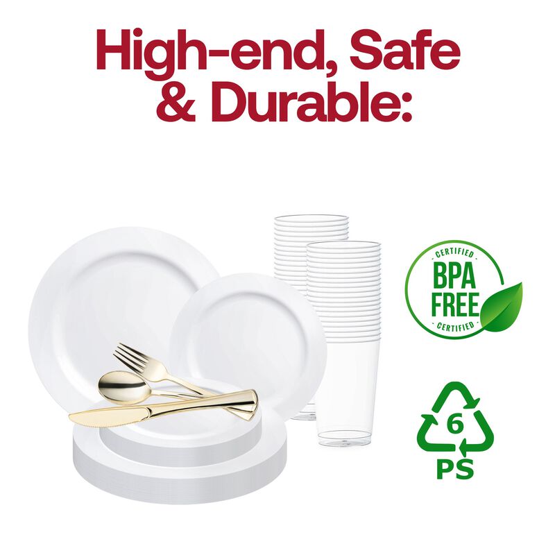 Solid White Economy Round Plastic Wedding Value Set (30 Sets) image number 4