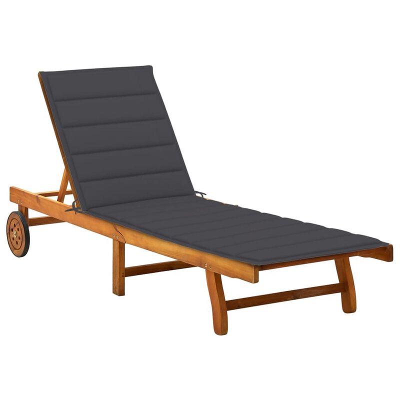 Kaye Outdoor Sun Chaise Lounger, 79 Inch Acacia Wood, Gray Cushion