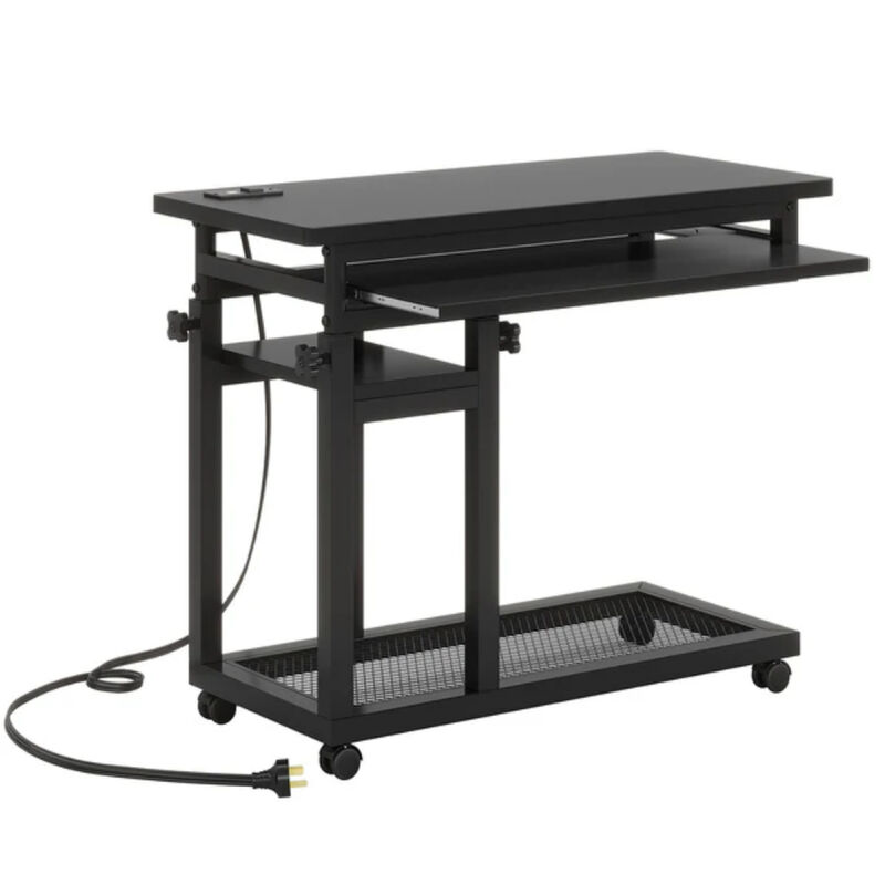 Portable C Table, Mobile Desk Side Table with Power Outlet image number 0