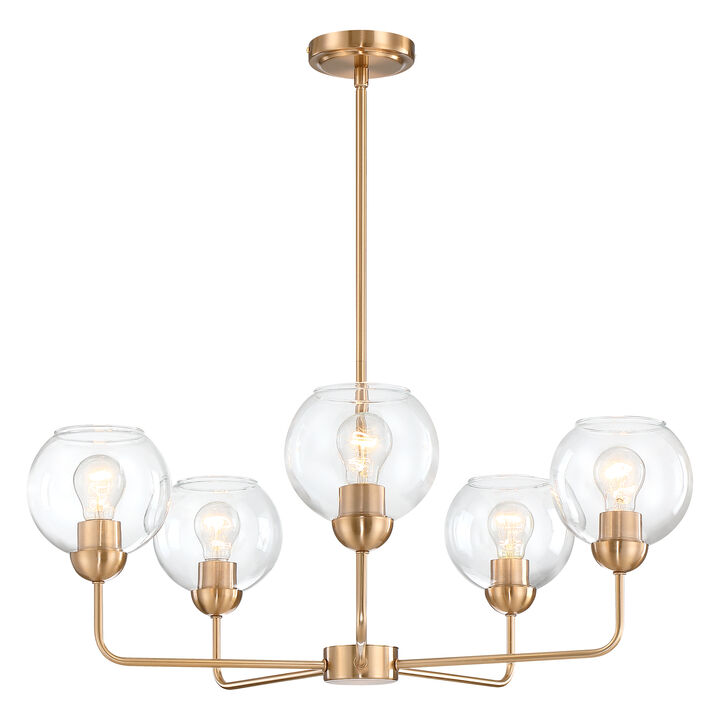 28" Mid-Century Modern 5-Light Antique Brass Dimmable Chandelier