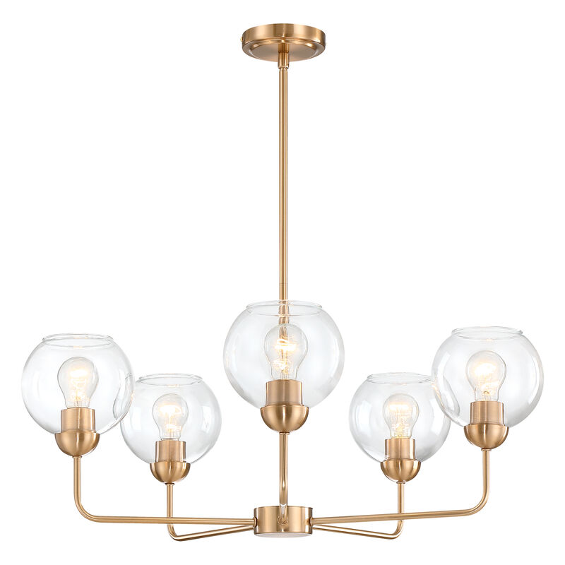 28" Mid-Century Modern 5-Light Antique Brass Dimmable Chandelier image number 0