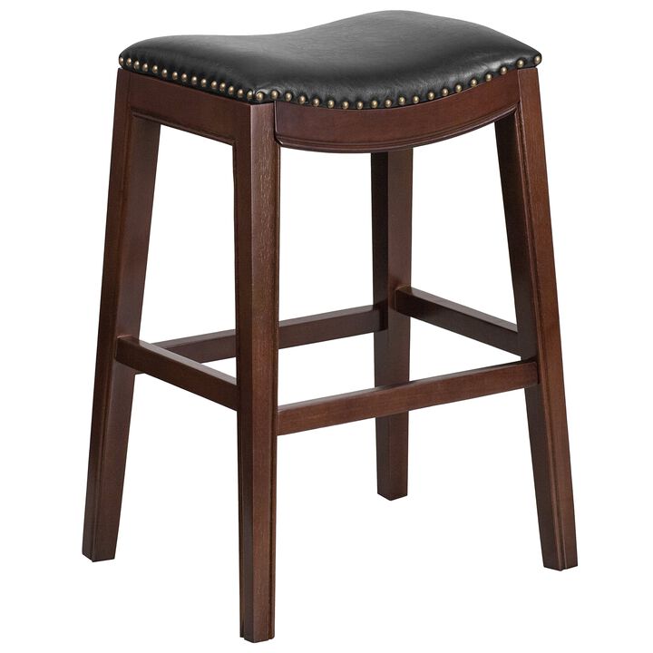 Flash Furniture Alphus 30'' High Backless Cappuccino Wood Barstool with Black LeatherSoft Saddle Seat