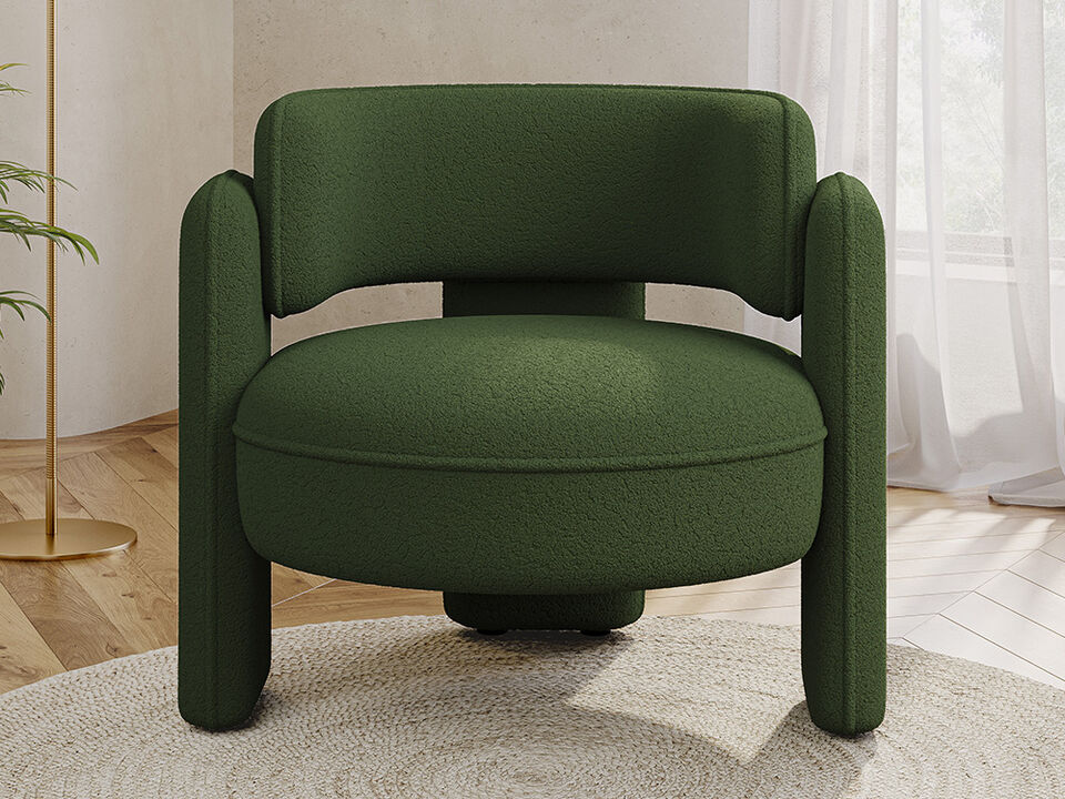 BELLEZE Modern Sherpa Accent Chair, Sherpa Boucle Chair Barrel Accent Chair Comfy Round Upholstered Armchair Side Corner Chair for Living Room, Bedrooms, Office, Reading Nook - Quinton (Green)