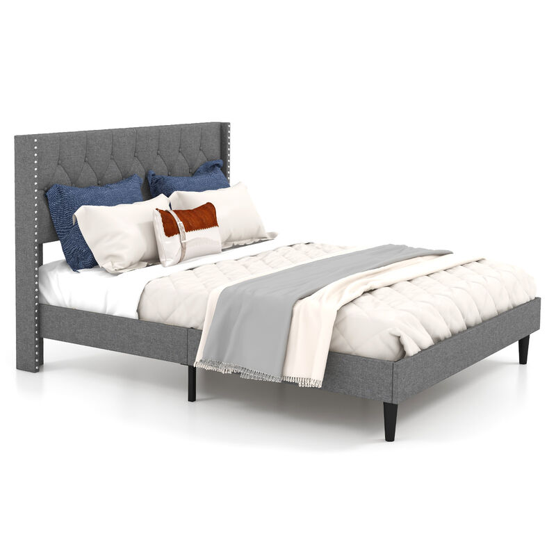Upholstered Platform Bed with Button Tufted Headboard